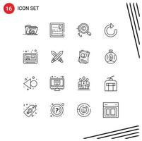 16 User Interface Outline Pack of modern Signs and Symbols of news restore play arrow owner Editable Vector Design Elements