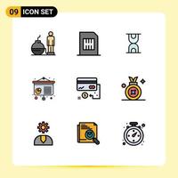 Set of 9 Modern UI Icons Symbols Signs for credit business phone presentation chart Editable Vector Design Elements