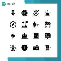 16 Universal Solid Glyphs Set for Web and Mobile Applications gps compass options thanks day food Editable Vector Design Elements