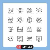 Pack of 16 Modern Outlines Signs and Symbols for Web Print Media such as front desk plant aroma candle nature bamboo Editable Vector Design Elements