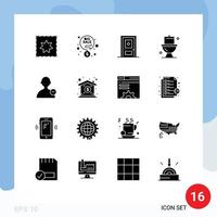 16 Thematic Vector Solid Glyphs and Editable Symbols of investment interface construction basic toilet Editable Vector Design Elements