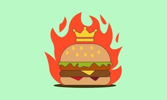 icono del logotipo de la corona de hamburguesa y rey vector