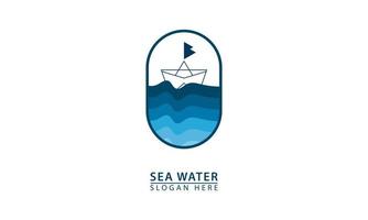 ship in the middle of the ocean blue icon logo vector