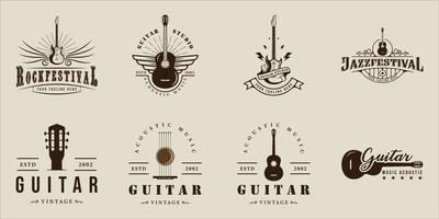 conjunto de logotipo de guitarra vintage vector ilustración plantilla icono diseño gráfico. colección de paquetes de signos o símbolos de instrumentos de música acústica y eléctrica para bandas de guitarristas o negocios de tiendas