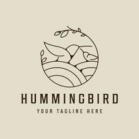 humming and little bird logo line art simple vector illustration template icon graphic design. animal sign or symbol for nature and wildlife concept with badge leaf