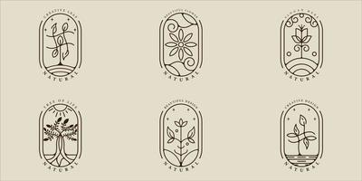 set of leaf ecology logo line art simple vector illustration template icon graphic design. bundle collection of various nature or natural sign and symbol for garden or environment concept with badge