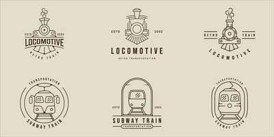 conjunto de locomotora y tren logo línea arte simple vector ilustración plantilla icono diseño gráfico. colección de paquetes de varios signos o símbolos de transporte para empresas