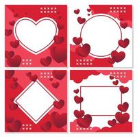 Valentine's day concept posters set. Vector illustration. gradient red heart with white frame on geometric background. Cute love sale banner or greeting card