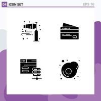 Mobile Interface Solid Glyph Set of 4 Pictograms of air database pole wind credit server Editable Vector Design Elements