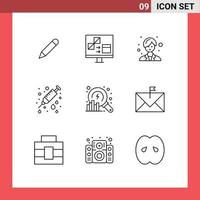 Modern Set of 9 Outlines Pictograph of analytics needle development hospital care Editable Vector Design Elements