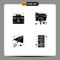 Pack of 4 Modern Solid Glyphs Signs and Symbols for Web Print Media such as aid file medical data message Editable Vector Design Elements