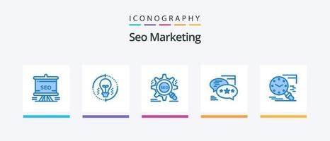 seo marketing blue 5 icon pack que incluye llamada. charlar. solución. ajuste. objetivo. diseño de iconos creativos vector