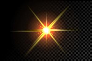 Sparkling star with blinking light on a dark transparent background. Vector explosion with rays and flare effect.