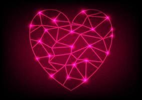 Futuristic net wireframe red heart light neon background vector