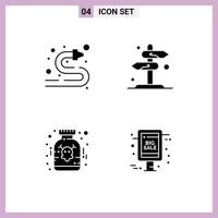 Pictogram Set of 4 Simple Solid Glyphs of fire hose drug water hose sign poison Editable Vector Design Elements