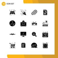 Group of 16 Modern Solid Glyphs Set for earth gdpr clip file data Editable Vector Design Elements