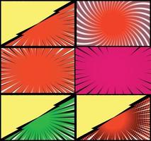 Comic book colorful frames background with halftone rays radial and dotted effects pop art style vector