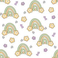 Seamless vector pattern. Abstract rainbow and decorative flowers on a light background. Rainbow mood. Suitable for diary, diary, scrapbooking.