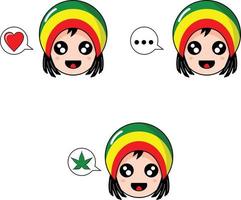 cartoon illustration of cute rasta dreadlocks face with chat bubbles of love and marijuana vector