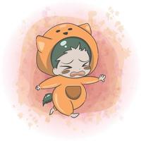 Cute Chibi Baby Boy in an Animal Suit Running while Crying Face Expression vector