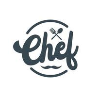 logo del chef con tenedor, cuchara y bigote vector