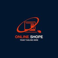 plantilla de logotipo de tienda en línea con fondo azul oscuro. adecuado para su necesidad de diseño, logotipo, ilustración, animación, etc. vector