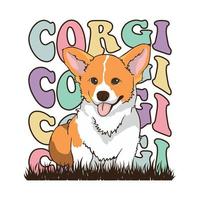 Retro groovy Corgi dog design vector