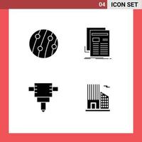 Editable Vector Line Pack of 4 Simple Solid Glyphs of dandruff newspaper scalp disease media building Editable Vector Design Elements