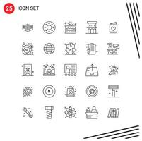 User Interface Pack of 25 Basic Lines of wedding card music residence house Editable Vector Design Elements