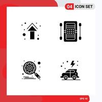 Mobile Interface Solid Glyph Set of 4 Pictograms of arrow kayak direction athletics gear Editable Vector Design Elements