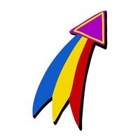 Comet in the style of the 90s. Rainbow arrow. Movement upwards. Vector isolated illustration on a white background.