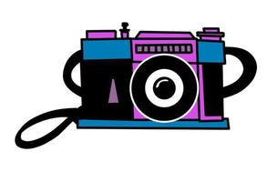 A camera in the style of the 90s. Photo camera. Art and creativity. Vector isolated illustration on a white background.