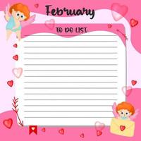 February monthly planner, weekly planner, habit tracker template and example. Template for agenda, schedule, planners, checklists, bullet journal, notebook and other stationery. Valentines Day theme vector