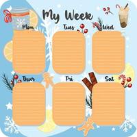 January monthly planner, weekly planner, habit tracker template and example. Template for agenda, schedule, planners, checklists, bullet journal, notebook and other stationery. Christmas cocoa theme vector