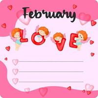 February monthly planner, weekly planner, habit tracker template and example. Template for agenda, schedule, planners, checklists, bullet journal, notebook and other stationery. Valentines Day theme vector