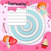 February monthly planner, weekly planner, habit tracker template and example. Template for agenda, schedule, planners, checklists, bullet journal, notebook and other stationery. Valentines Day theme vector