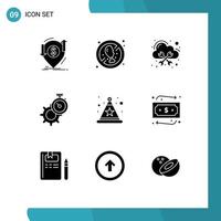 9 Universal Solid Glyphs Set for Web and Mobile Applications watch gear fresh time cloud Editable Vector Design Elements