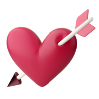 Corazón 3d perforado con icono de flecha. concepto de amor cupido, día de san valentín, invitación de boda. renderizado aislado de alta calidad 3d