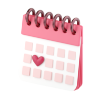 Ícone de calendário do dia dos namorados 3D. conceito de dia do amor, dia dos namorados, notificação, evento de casamento ou envelope. renderização 3d de alta qualidade isolada png