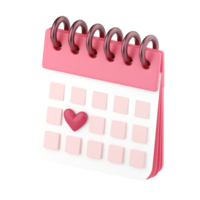 Icône de calendrier 3d Saint Valentin. concept de jour de l'amour, saint valentin, notification, événement de mariage ou enveloppe. rendu 3d de haute qualité isolé png