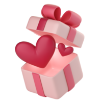 3d gift box with flying hearts icon. png