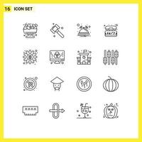 16 User Interface Outline Pack of modern Signs and Symbols of plant environment hotel time support Editable Vector Design Elements