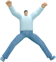 cartoon character wearing jeans and  long shirt. He is jumping. png