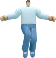 cartoon character wearing jeans and  long shirt. He is jumping. png