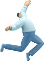 cartoon character wearing jeans and  long shirt. He is jumping. png