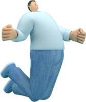 cartoon character wearing jeans and  long shirt. He is jumping. png