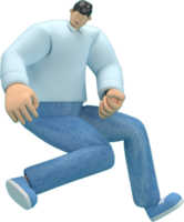 cartoon character wearing jeans and  long shirt. He is jumping. png