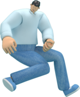 cartone animato personaggio indossare jeans e lungo camicia. lui è saltare. png