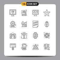 Pack of 16 Modern Outlines Signs and Symbols for Web Print Media such as landmark england play architecture face Editable Vector Design Elements