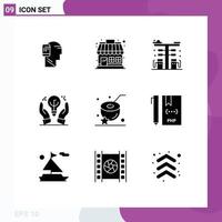 Modern Set of 9 Solid Glyphs and symbols such as hand business store protected ideas gas Editable Vector Design Elements